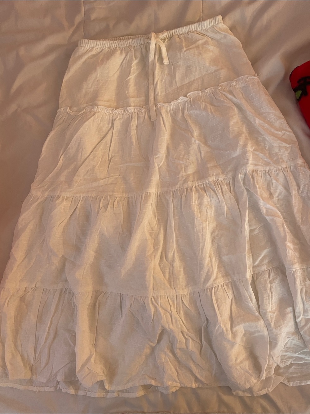 LoveShackFancy white tiered drawstring skirt